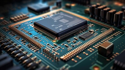 Green Circuit Board Background. Computer technology, abstract backgrounds, engineering, electronics, information technology concept