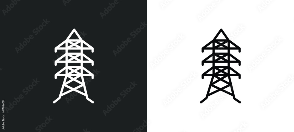 Poster power tower line icon in white and black colors. power tower flat vector icon from power tower colle