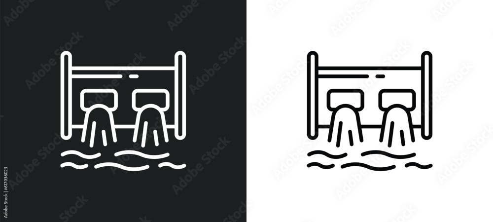 Poster hydro power generation line icon in white and black colors. hydro power generation flat vector icon 