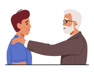 Fototapeta premium A Touching Gesture Of Guidance And Wisdom As The Old Man Character Places His Hand On The Young Man's Shoulders