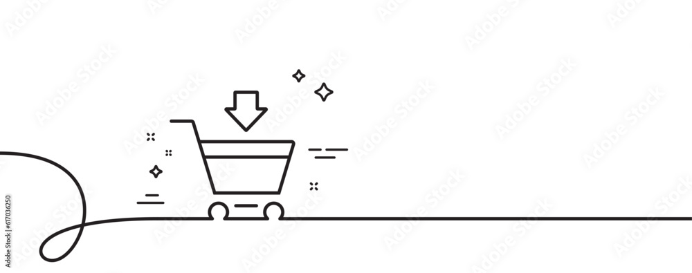 Poster add to shopping cart line icon. continuous one line with curl. online buying sign. supermarket baske