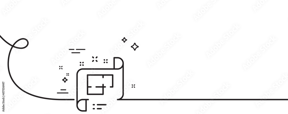 Poster architectural plan line icon. continuous one line with curl. technical project sign. architectural p