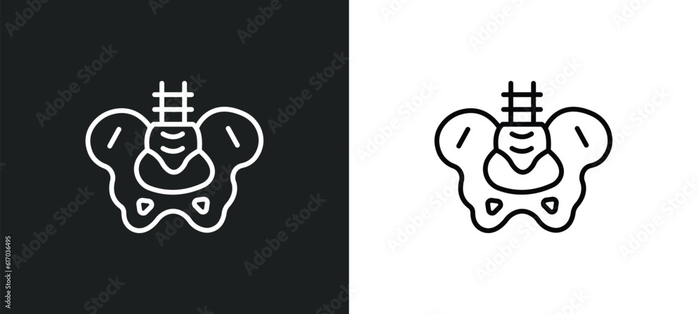 Poster hip bone line icon in white and black colors. hip bone flat vector icon from hip bone collection for