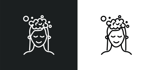 hair washing line icon in white and black colors. hair washing flat vector icon from hair washing collection for web, mobile apps and ui.
