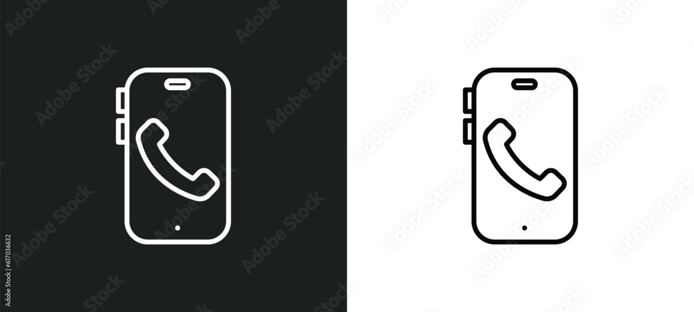 Poster smartphone call line icon in white and black colors. smartphone call flat vector icon from smartphon