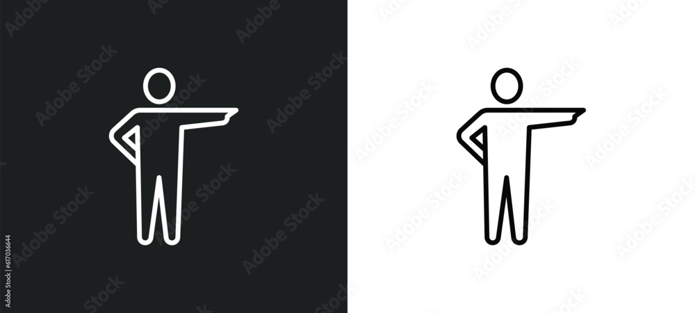 Poster man pointing line icon in white and black colors. man pointing flat vector icon from man pointing co