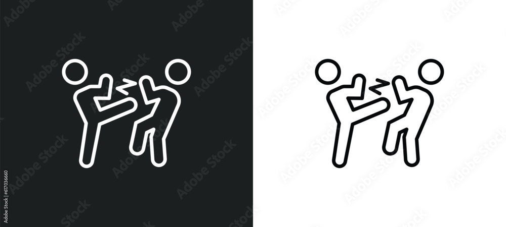 Aufkleber fighting line icon in white and black colors. fighting flat vector icon from fighting collection for