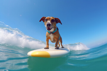 Dog on a sup board. Summer sport