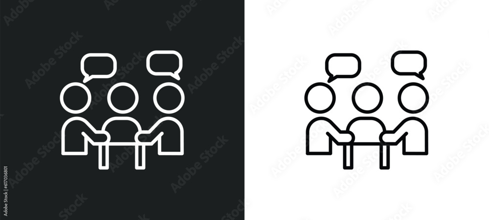 Wall mural teamwork line icon in white and black colors. teamwork flat vector icon from teamwork collection for