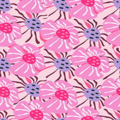 Contemporary big bud flower seamless pattern. Cute stylized flowers background.