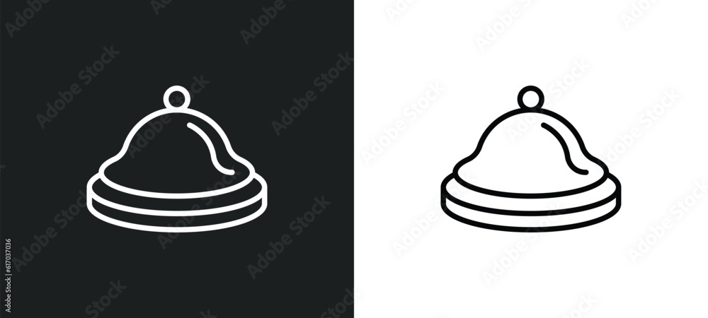 Poster reception bell line icon in white and black colors. reception bell flat vector icon from reception b