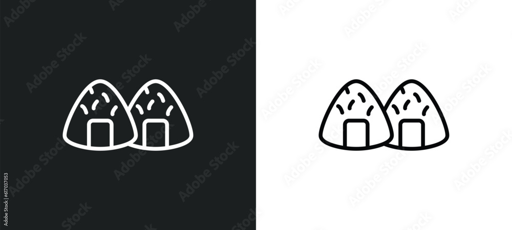 Poster onigiri line icon in white and black colors. onigiri flat vector icon from onigiri collection for we