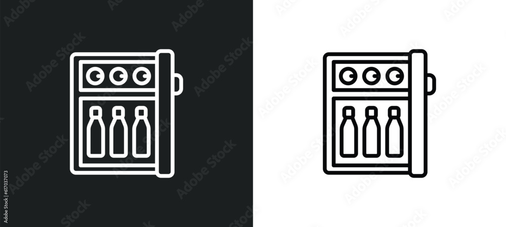 Poster minibar line icon in white and black colors. minibar flat vector icon from minibar collection for we