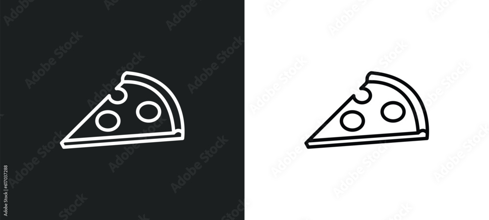 Poster pizza line icon in white and black colors. pizza flat vector icon from pizza collection for web, mob