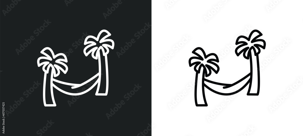 Poster hammock relaxing line icon in white and black colors. hammock relaxing flat vector icon from hammock