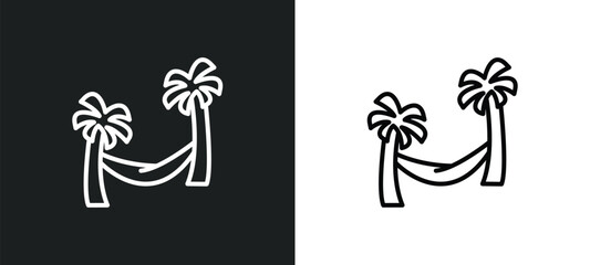 hammock relaxing line icon in white and black colors. hammock relaxing flat vector icon from hammock relaxing collection for web, mobile apps and ui.