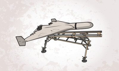Vector graphic of a loitering munition on launch stand