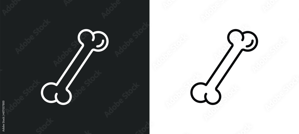Poster bone line icon in white and black colors. bone flat vector icon from bone collection for web, mobile