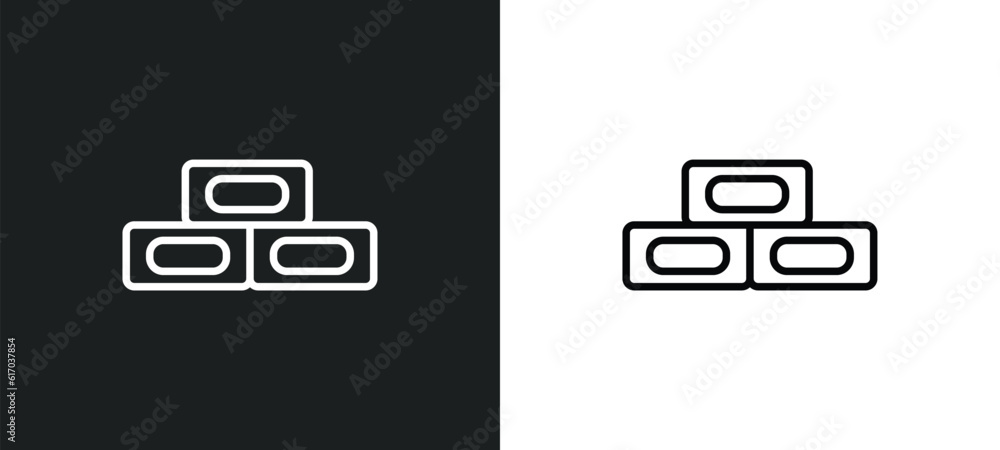 Poster bricks line icon in white and black colors. bricks flat vector icon from bricks collection for web, 