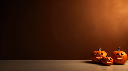 Pumpkin haloween background, minimalistic on orange background, generative ai, mockup, copy space