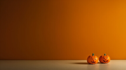Pumpkin haloween background, minimalistic on orange background, generative ai, mockup, copy space