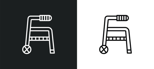 medical walker line icon in white and black colors. medical walker flat vector icon from medical walker collection for web, mobile apps and ui.