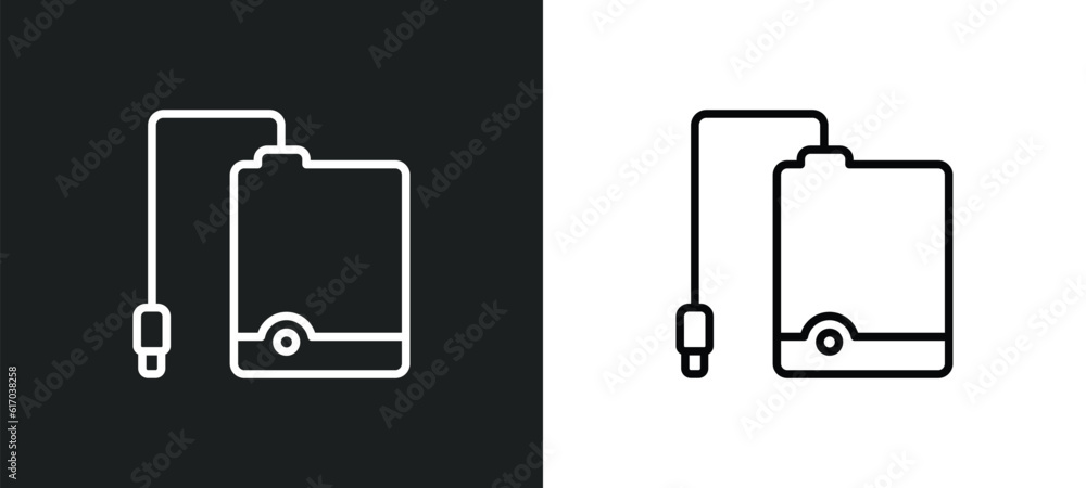 Poster external hard drive line icon in white and black colors. external hard drive flat vector icon from e
