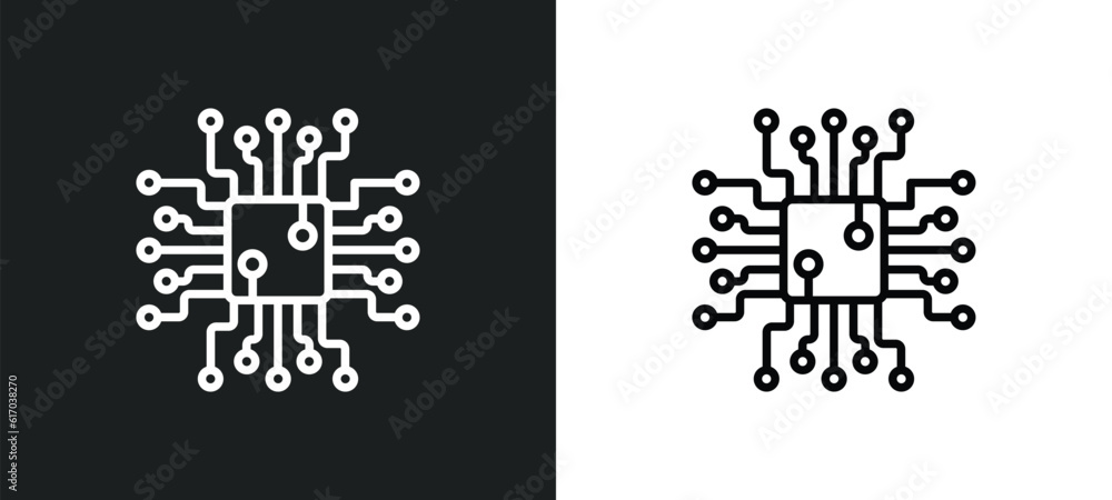 Poster circuits line icon in white and black colors. circuits flat vector icon from circuits collection for