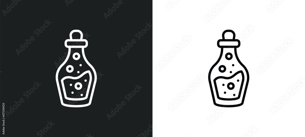 Poster flask bottle line icon in white and black colors. flask bottle flat vector icon from flask bottle co