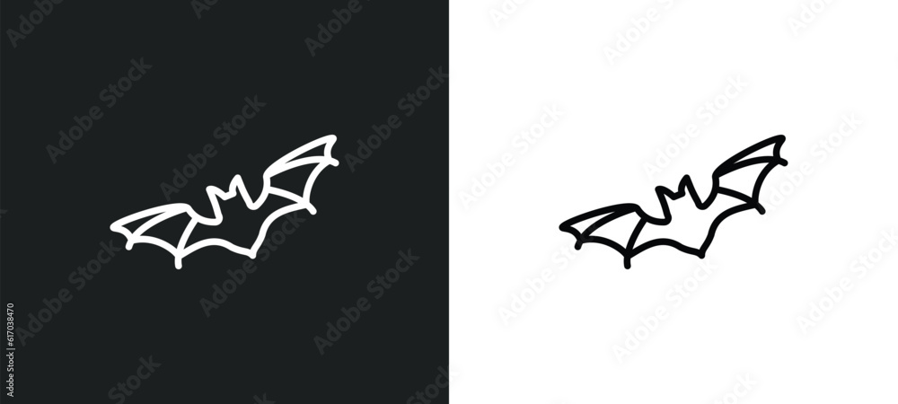 Poster bats line icon in white and black colors. bats flat vector icon from bats collection for web, mobile