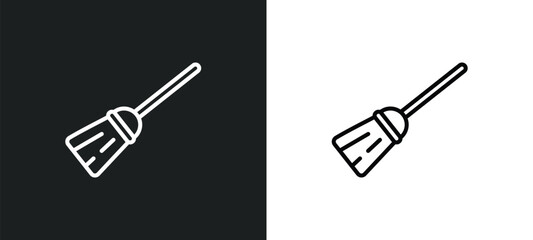 magic broom line icon in white and black colors. magic broom flat vector icon from magic broom collection for web, mobile apps and ui.
