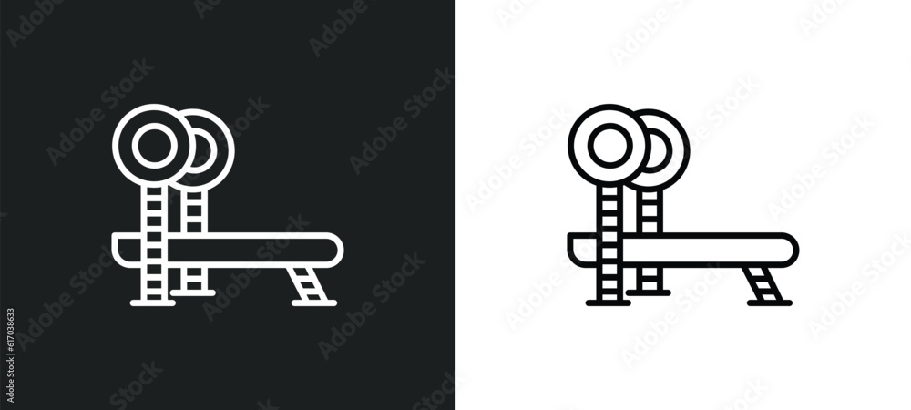 Poster bench press line icon in white and black colors. bench press flat vector icon from bench press colle