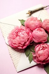pink peony rose on a love letter