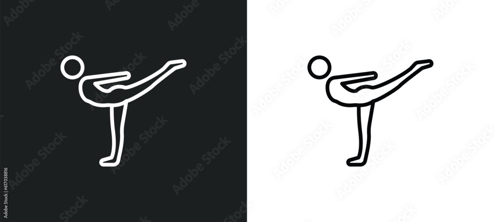 Poster stretching leg exercise line icon in white and black colors. stretching leg exercise flat vector ico