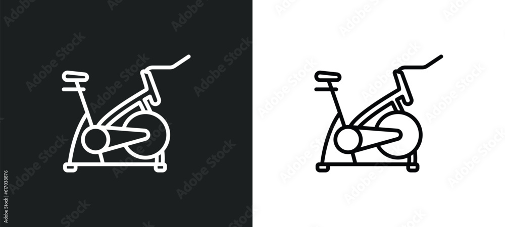Poster exercise bike line icon in white and black colors. exercise bike flat vector icon from exercise bike