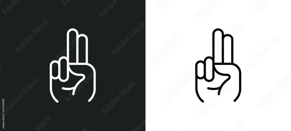 Poster two fingers up line icon in white and black colors. two fingers up flat vector icon from two fingers