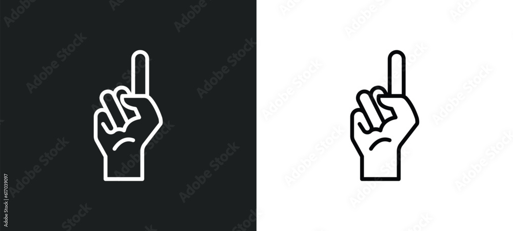 Poster finger up line icon in white and black colors. finger up flat vector icon from finger up collection 