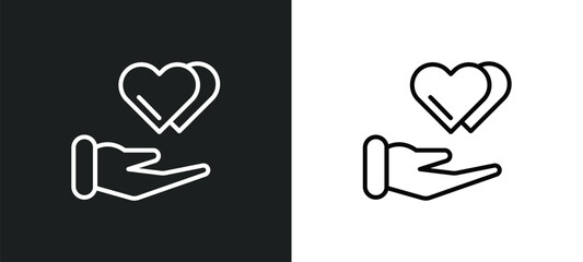 charity donation line icon in white and black colors. charity donation flat vector icon from charity donation collection for web, mobile apps and ui.
