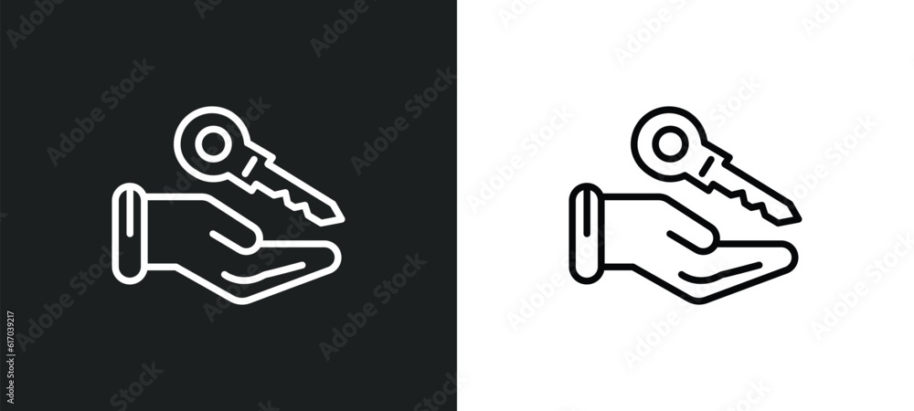 Poster hanging over the key line icon in white and black colors. hanging over the key flat vector icon from