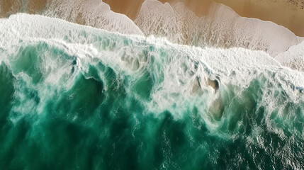 Fototapeta na wymiar overhead view of crashing waves on the shoreline