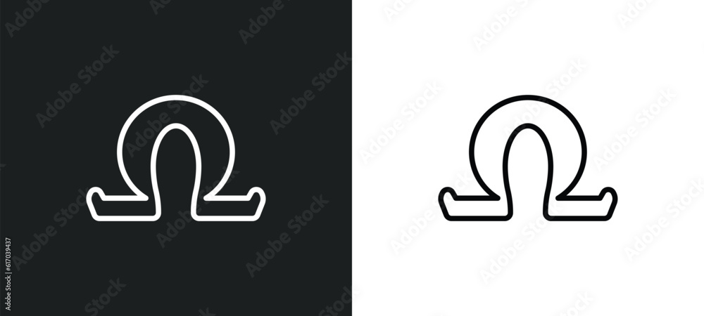 Poster omega line icon in white and black colors. omega flat vector icon from omega collection for web, mob