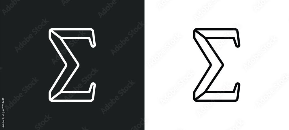Poster sigma line icon in white and black colors. sigma flat vector icon from sigma collection for web, mob