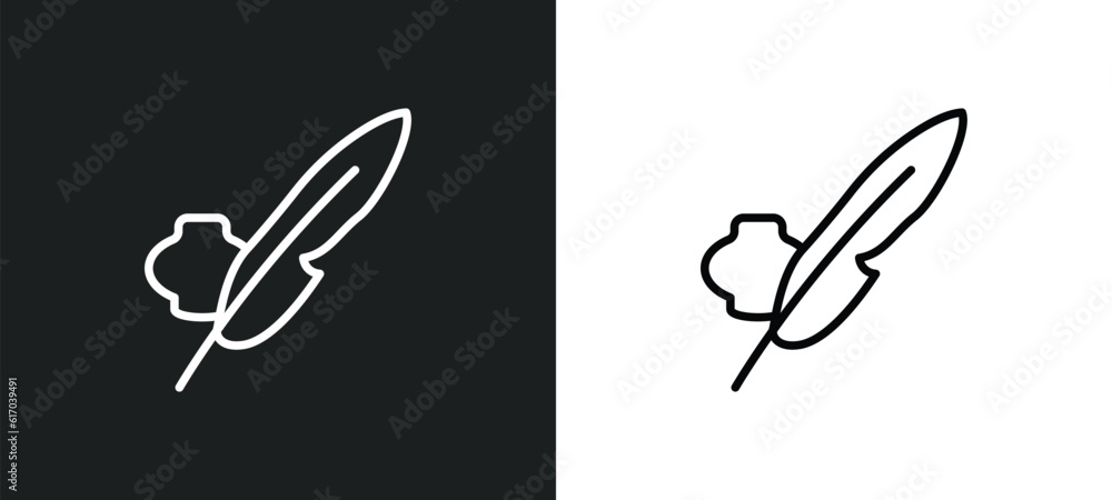 Poster ink and quill line icon in white and black colors. ink and quill flat vector icon from ink quill col