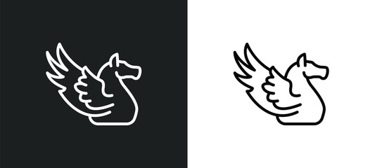 pegasus line icon in white and black colors. pegasus flat vector icon from pegasus collection for web, mobile apps and ui.