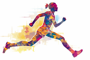 Fototapeta na wymiar Jogging woman. Illustration with a running woman. Training to the marathon. Flat style. Logo
