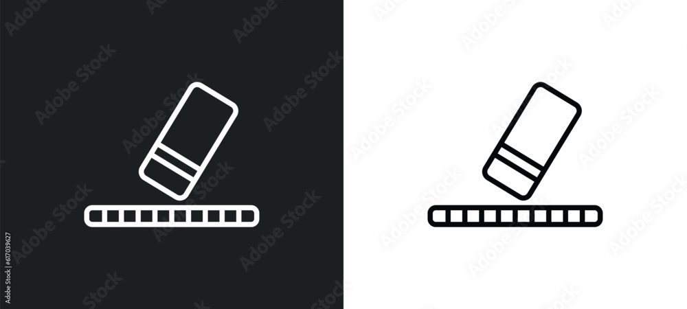 Poster erase line icon in white and black colors. erase flat vector icon from erase collection for web, mob