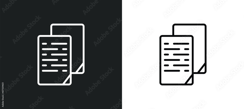 Poster copy line icon in white and black colors. copy flat vector icon from copy collection for web, mobile