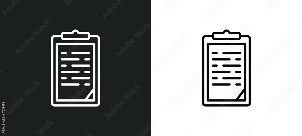 Poster paste clipboard line icon in white and black colors. paste clipboard flat vector icon from paste cli