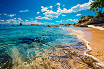 Beautiful tropical beach Anse Lazio - Praslin, Seychelles. Generative AI