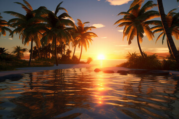 Obraz na płótnie Canvas Beach at sunset on a tropical island is a breathtaking and idyllic scene